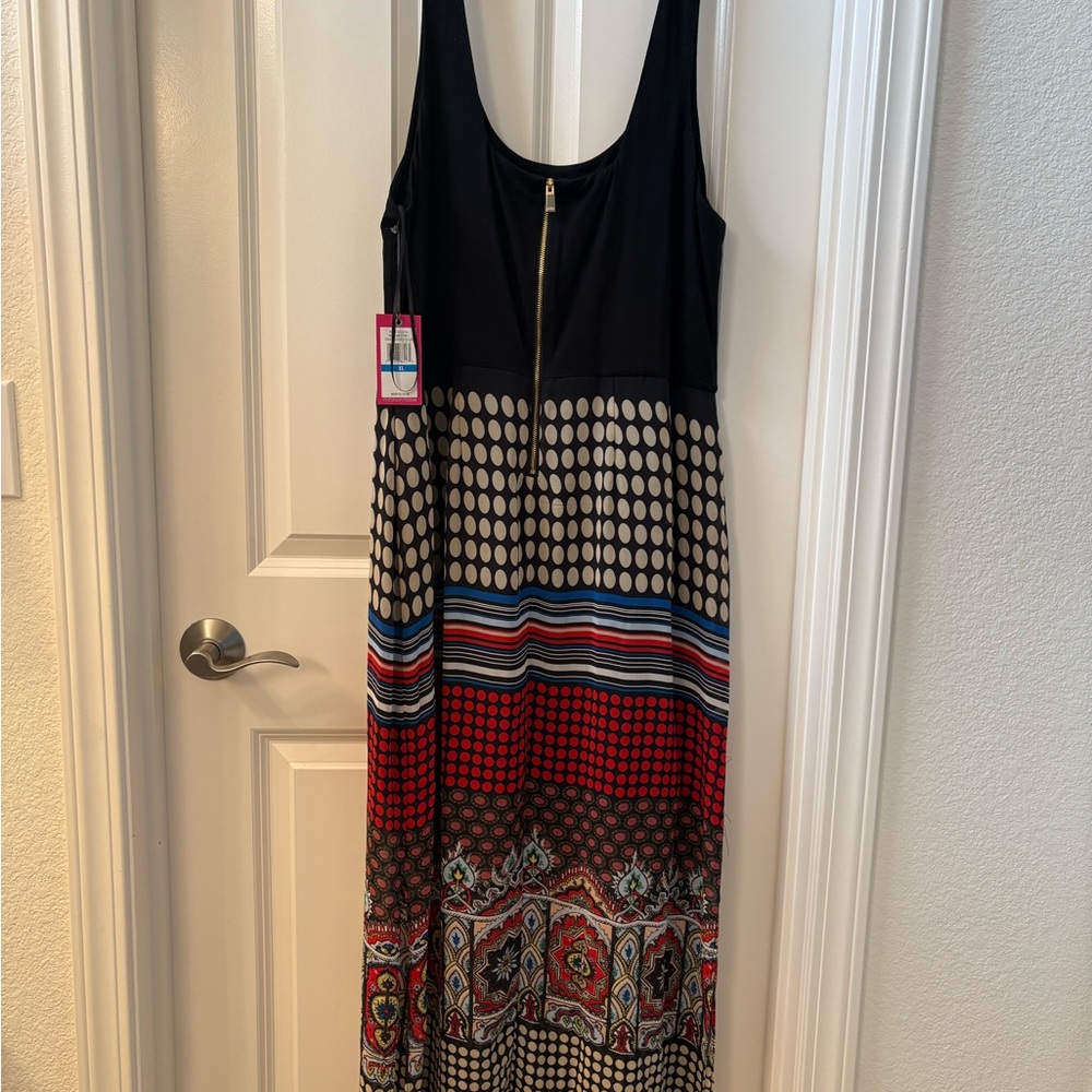Vince Camuto Black and Red Geometric Maxi Dress 1011